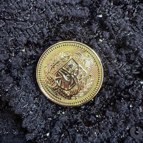 Isaac Mizrahi New York Black Sequin Tweed Sheath Dress Gold Buttons Size M - Picture 8 of 14